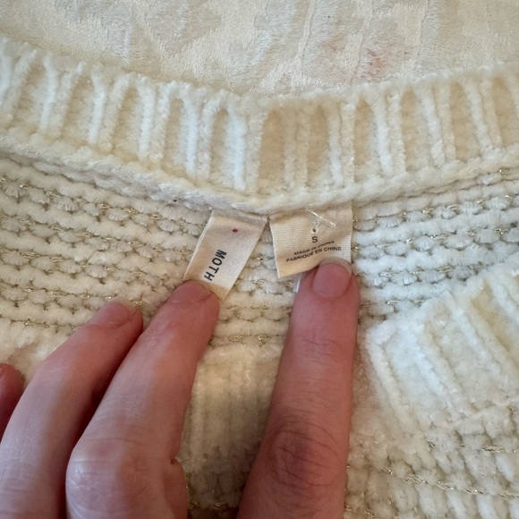 Anthropologie Moth white and gold metallic crew neck sweater wide sleeves - Picture 3 of 11